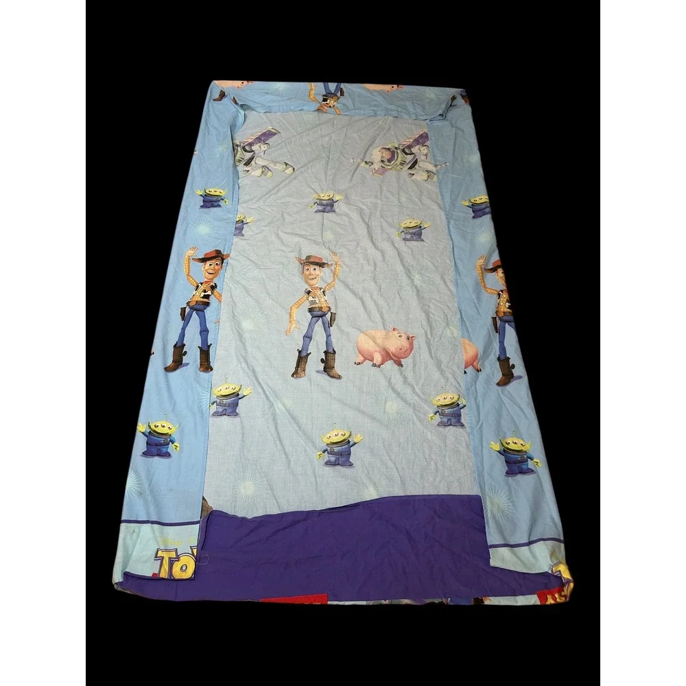 Vtg Disney Pixar Toy Story Fitted Sheet Woody Buzz Lightyear Hamm Aliens Blue